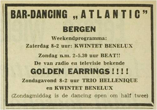 Golden Earrings show ad for October 23 1966 Bergen - Atlantic Noordhollands Dagblad2_19661022