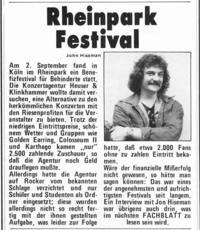 Golden Earring show review September 02 1977 Rheinpark Festival Fachblatt Musik Magazin October 1977 issue