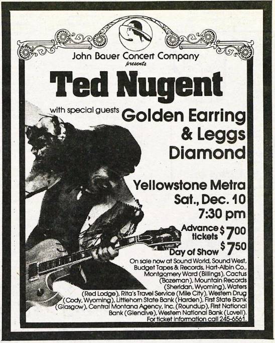Ted Nugent with Golden Earring and Leggs Diamond show ad The Retort Newspaper December 09 1977