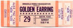 Golden Earring ticket 1978 USA tour.(October 29, Austin, Texas)