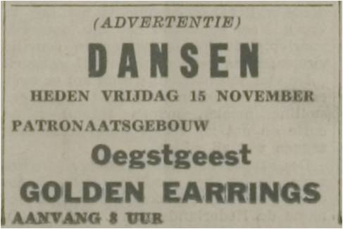 Golden Earring show announcement Leidsche Courant November 15 1968