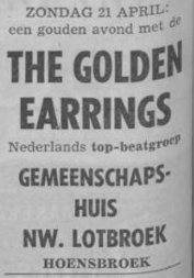 The Golden Earrings show ad scan April 21, 1968 Hoensbroek - Gemeenschapshuis NW. Lotbroek