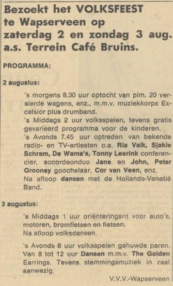 Meppeler Courant newspaper August 01 1969 - The Golden Earrings