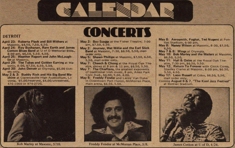 Golden Earring show announcement April 29 1976 show Detroit - Masonic Temple Auditorium