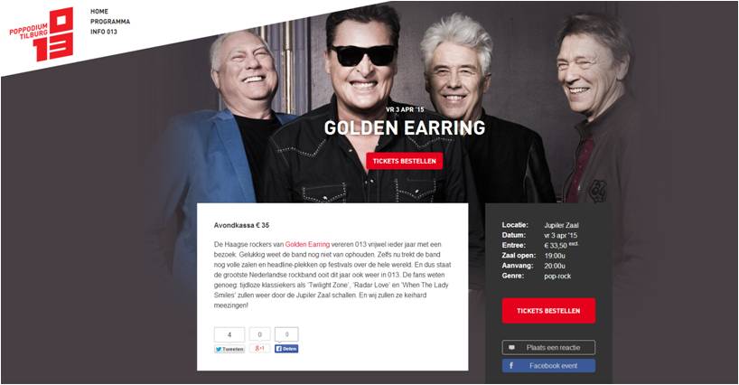 Golden Earring show promotion April 03, 2015 Tilburg - 013
