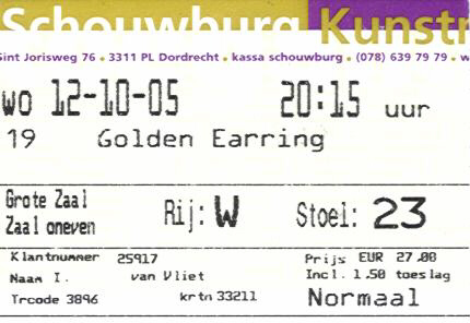 Golden Earring ticket October 12 2005 Dordrecht
