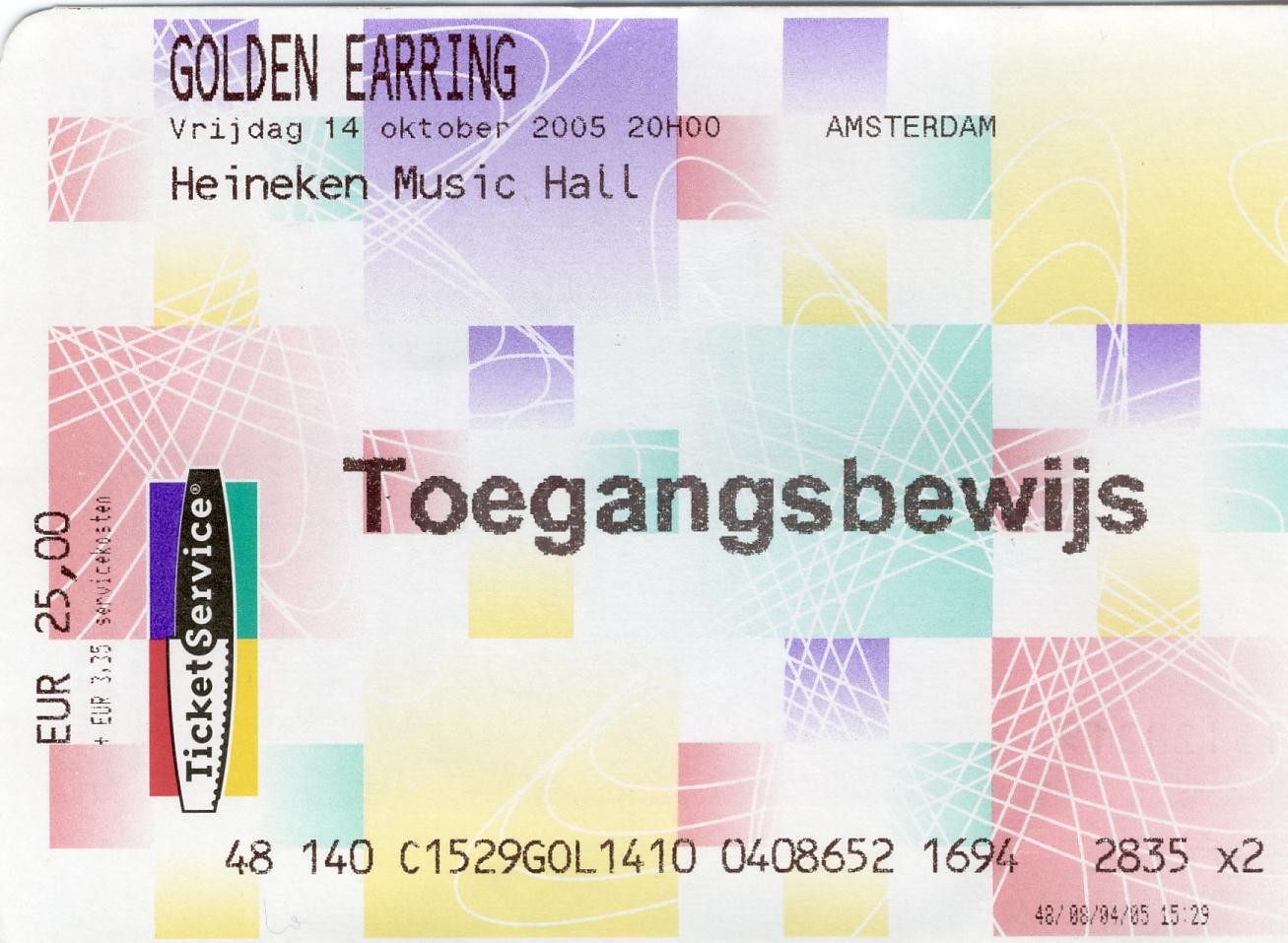 Golden Earring ticket October 14 2005 Amsterdam - Heineken Music Hall